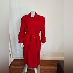 🇨🇦 NWT - VINTAGE - HEPBURN - Double Breasted Long Belted Red Coat. Size 12